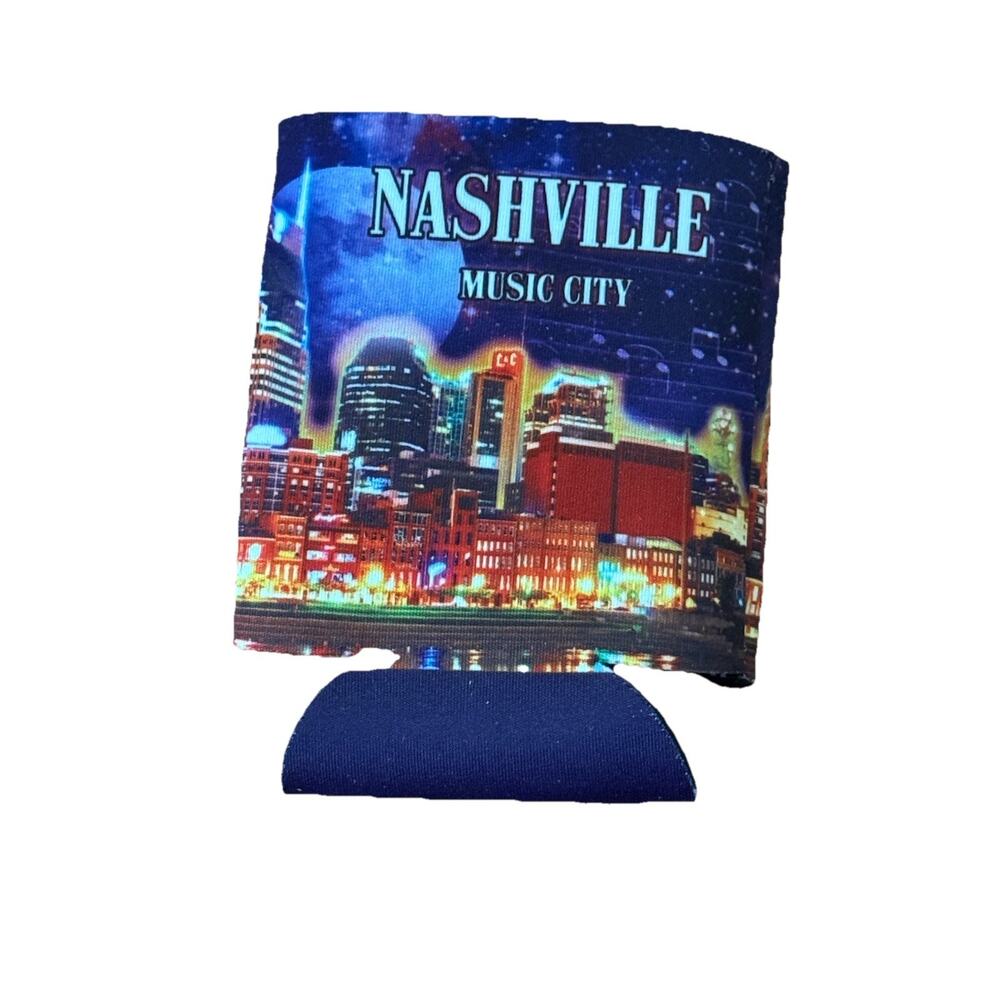 Nashville Music City Can Cooler Koozie Skyline Souvenir Beer Soda Holder TN